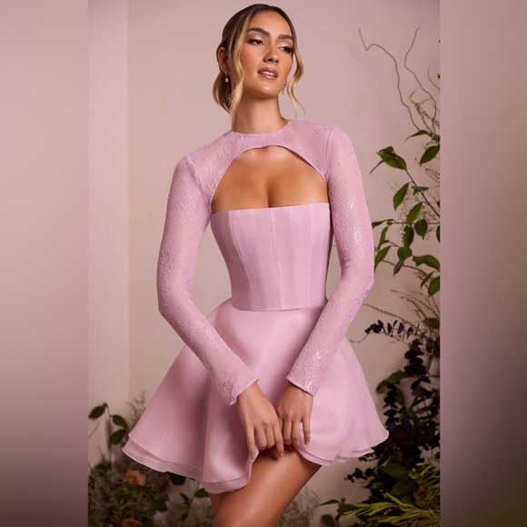 Oh Polly NWT CLAUDETTE Long Sleeve Tulle Skirt Mini Dress in Dusty Pink Size 4 - Picture 2 of 11